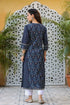 Women Navy Blue Ethnic Motifs Printed Cotton Straight Kurta